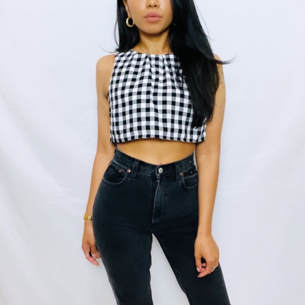 Majorelle | Black and White Gingham Checkered Cropped Top